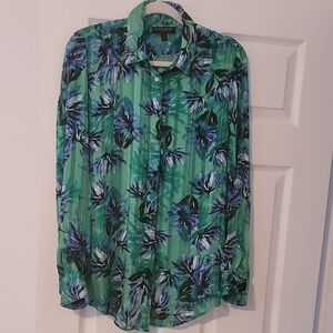 Banana Republic Green and Blue Floral Button-Front Blouse